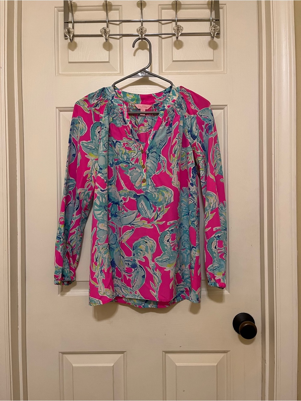Lilly Pulitzer Pink and Turquoise Floral Long-Sleeve Elsa Top